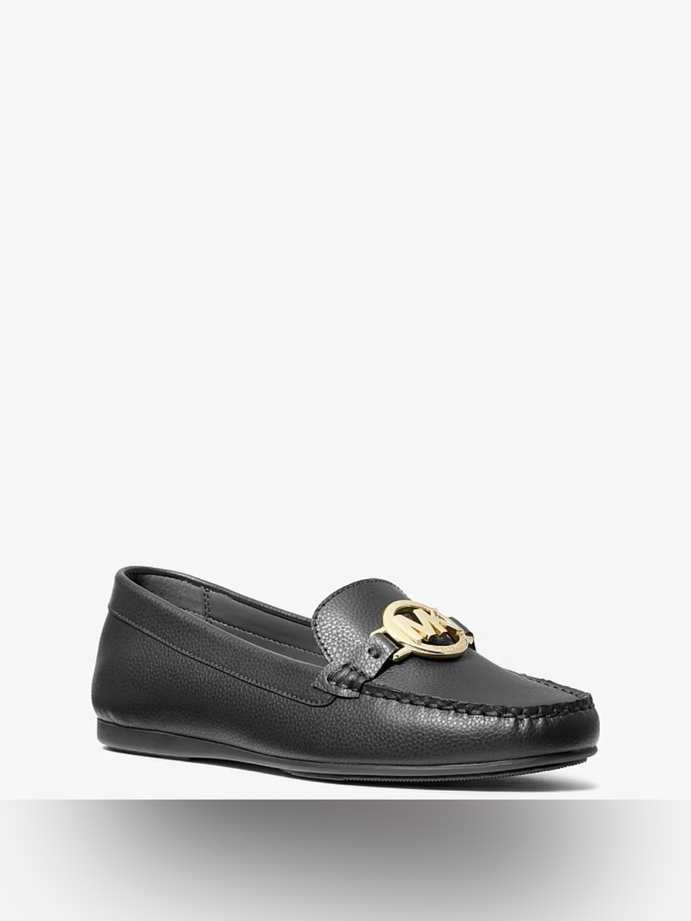 Michael Kors Black Leather Loafer with Gold MK Emblem